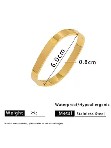 Stainless Steel Bracelet Fashion Unique Square 4/6/8mm Gold Plated Waterproof Women Daily Wear Jewelry, Stylish Accessory