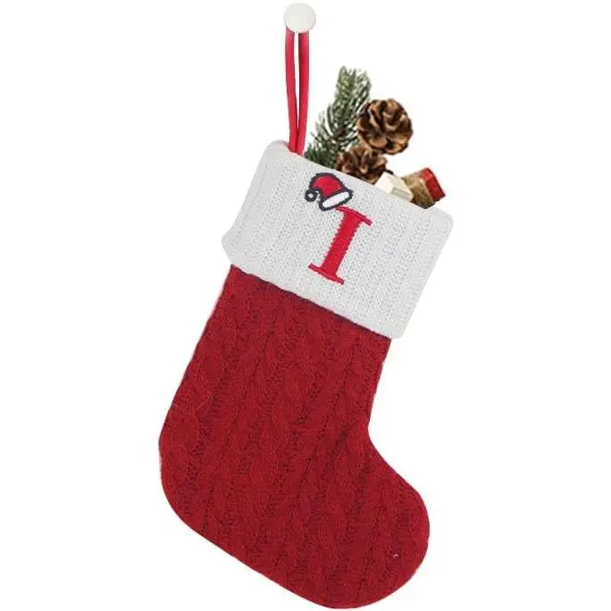 8-Inch Knitted Christmas Stocking - Unisex Personalized White Acrylic Cable-Knit Hanging Decoration with Red Letter for Fireplace Mantel, Doors, Sports & Outdoor Accessory