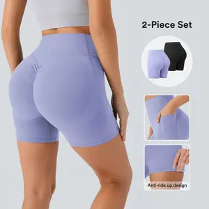 Halara 2-Piece UltraSculpt High Waisted Scrunch Butt Lifting Tummy Control Pocket Shaping Workout Biker Shorts Set