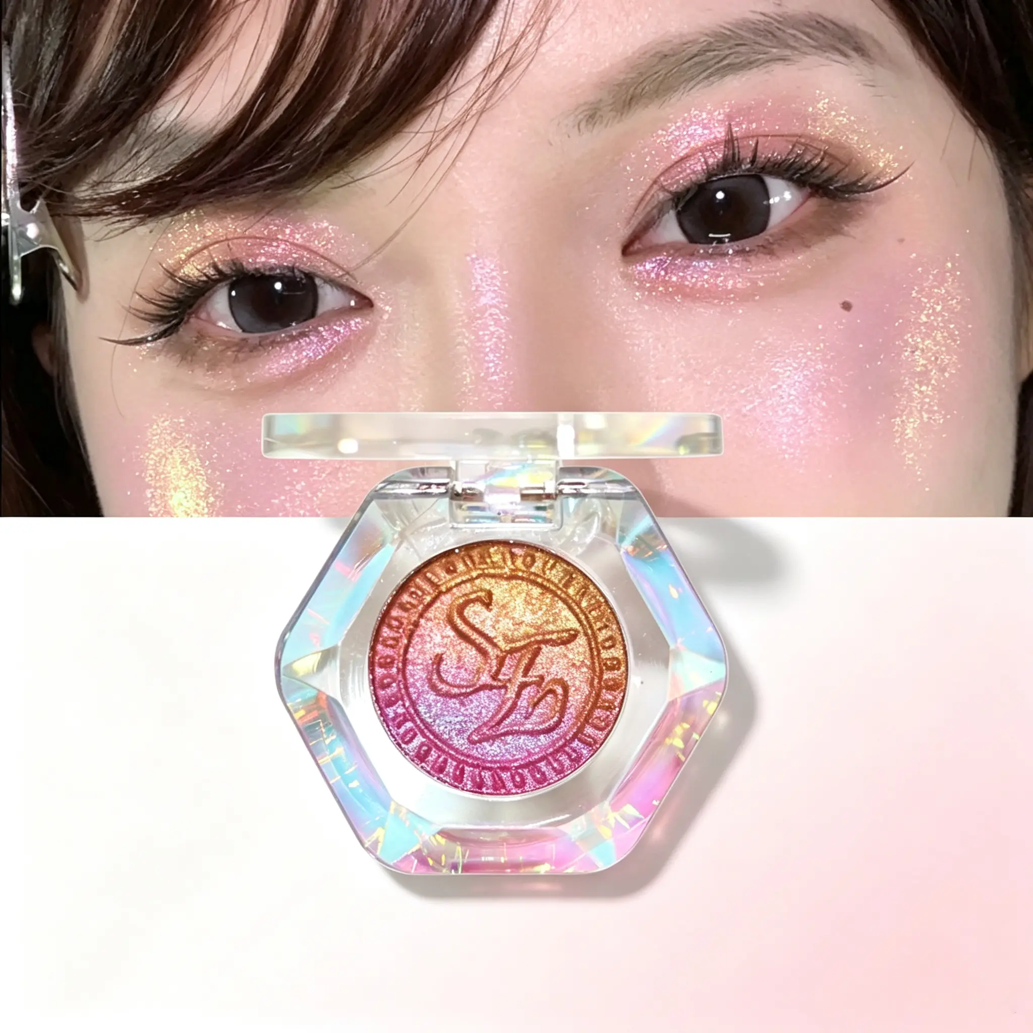 SE SHEENEFFECT Luxury Multichrome Highlighter Powder, 2-in-1 Rainbow Prismatic Blush Makeup with a Radiant Gradient Finish, Illuminator, Prismatic Glow Highlighter, Brightening, Cosmetic, Face Body Highlighter Glowy Highlighter Highlighting Powder Bronzer