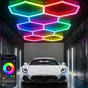 35Pack Hexagon Garage Lights: 8 Grid RGB Hexagon LED Lights with Music Sync Mode, Smart App & Remote Control, Dimmable Speed-Adjustable DIY Color-Changing Lights Honeycomb Light for Studio Gym Gaming Room, Garage