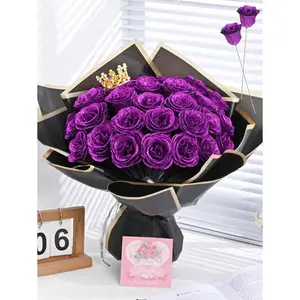 12Pcs 2. 76" Glitter Roses Bouquet, DIY Fake Glitter Flowers Bouquet, Dark Purple Plastic Faux Flower, Artificial Rose Flower, Everlasting Shiny Artificial Rose Bouquet For Anniversary, Engagement, Wedding Gift, Home Decor, Office Kitchen Decor, Party Dec