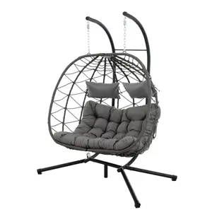 【Bellemave】2 Persons Egg Chair with Stand Indoor Outdoor Swing Chair Patio Wicker Hanging Egg Chair Hanging Basket Chair with Stand for Bedroom Living Room Balcony