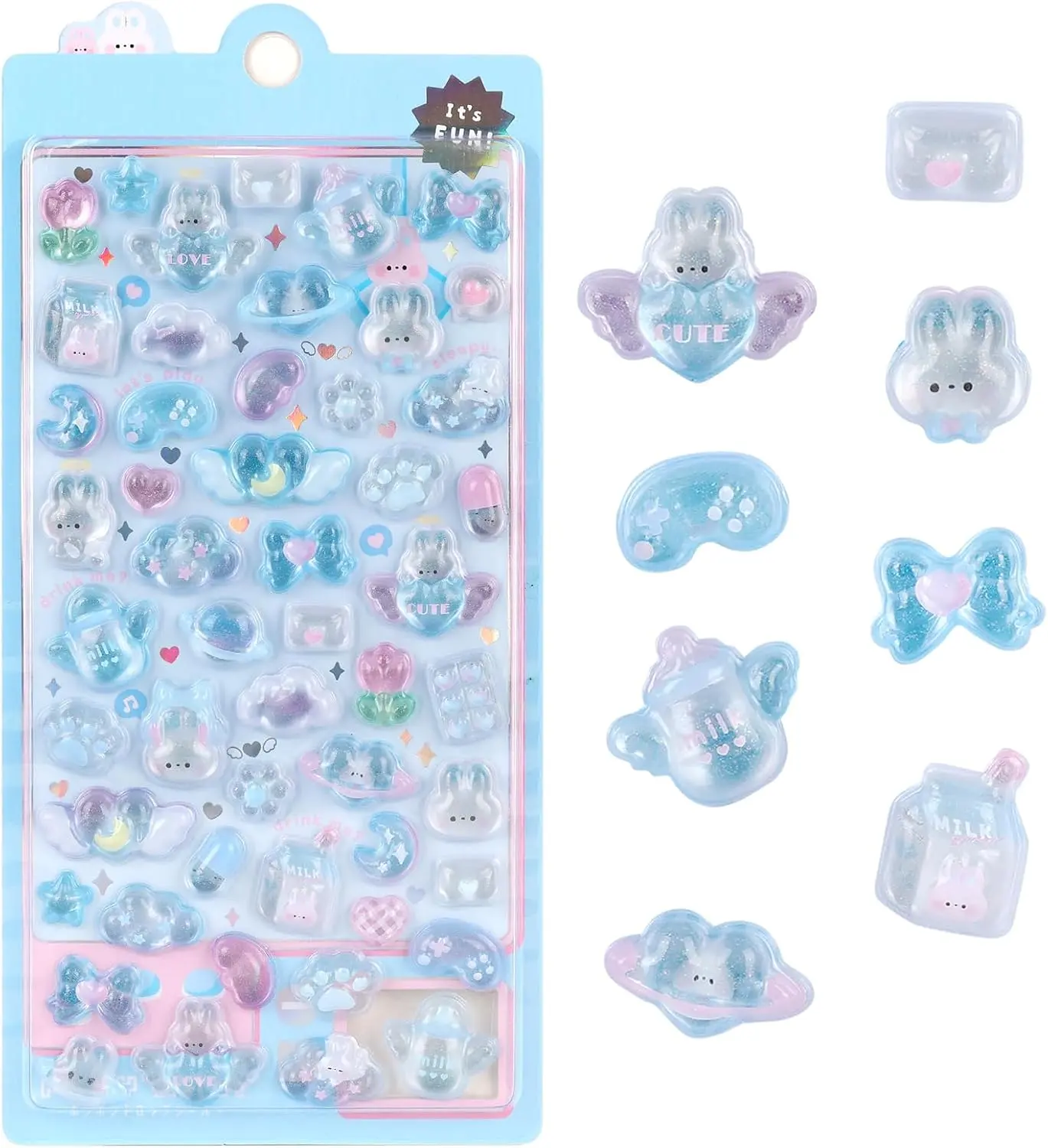 3D Cute Stickers Cartoon Blue Rabbit Puff Stickers  Mini Puffy 3D Reusable Tiny Patch for Scrapbooks Planner Journals Laptops Phone Case Decoration