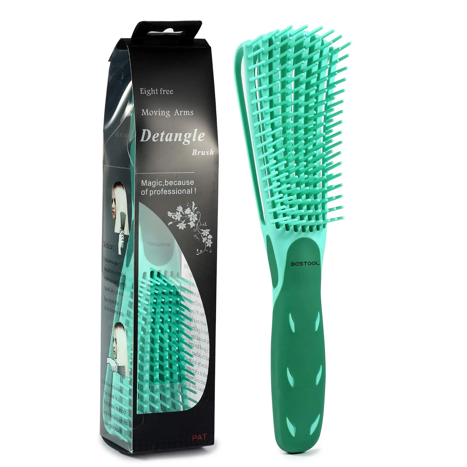 BESTOOL Original Detangling Brush with 8 Flexible Arms for Less Damage and Easy Detangling, For Black Natural Curly Hair Type 3/4abc, Works Wet or Dry (Green), Hair Brush Original, Natural Curls, Anti-Tangle Hair Brushes & Combs