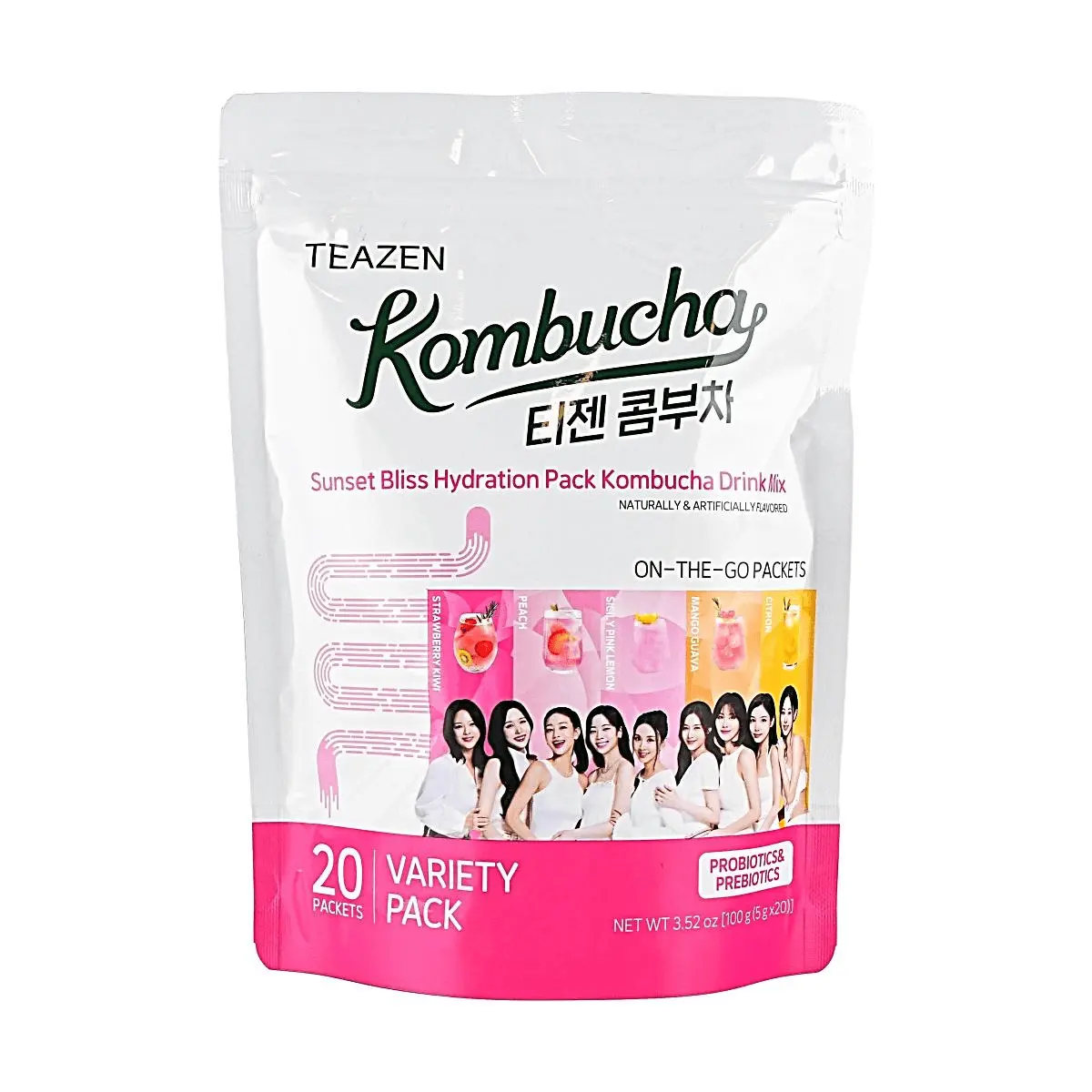 Teazen Kombucha Drink Mix - Korean Probiotic & Prebiotic Powder, Mixed Fruit Flavor, 20 Sachets, Low Calorie, Gut Health, TWICE Official Merch