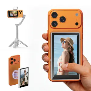 Touch Screen Phone Vlog Selfie Monitor, Magnetic Wireless Back Camera, Focus Adjustment, Tripod Stabilizer, 4K 30fps Recording, Compatible with iPhone 15/16/17, Smartphone Accessories