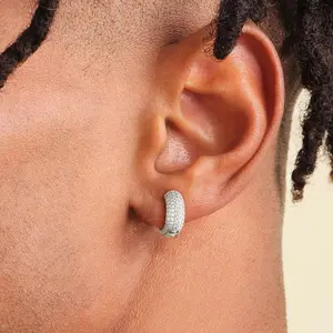 Hoop Earrings for Women 14K Gold Plated Iced Out Silver Huggie Earrings for Men Hypoallergenic Cubic Zirconia Earrings
