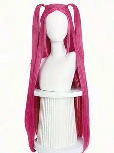 Halloween Anime Higurashi Cosplay Wig Rose Red Long Wig for Women Cosplay Character Long Straight Hair Wigs with Two Braids & Bangs Suit for Adult Cos Role Party Festival Christmas Comic Straight Synthetic Wig