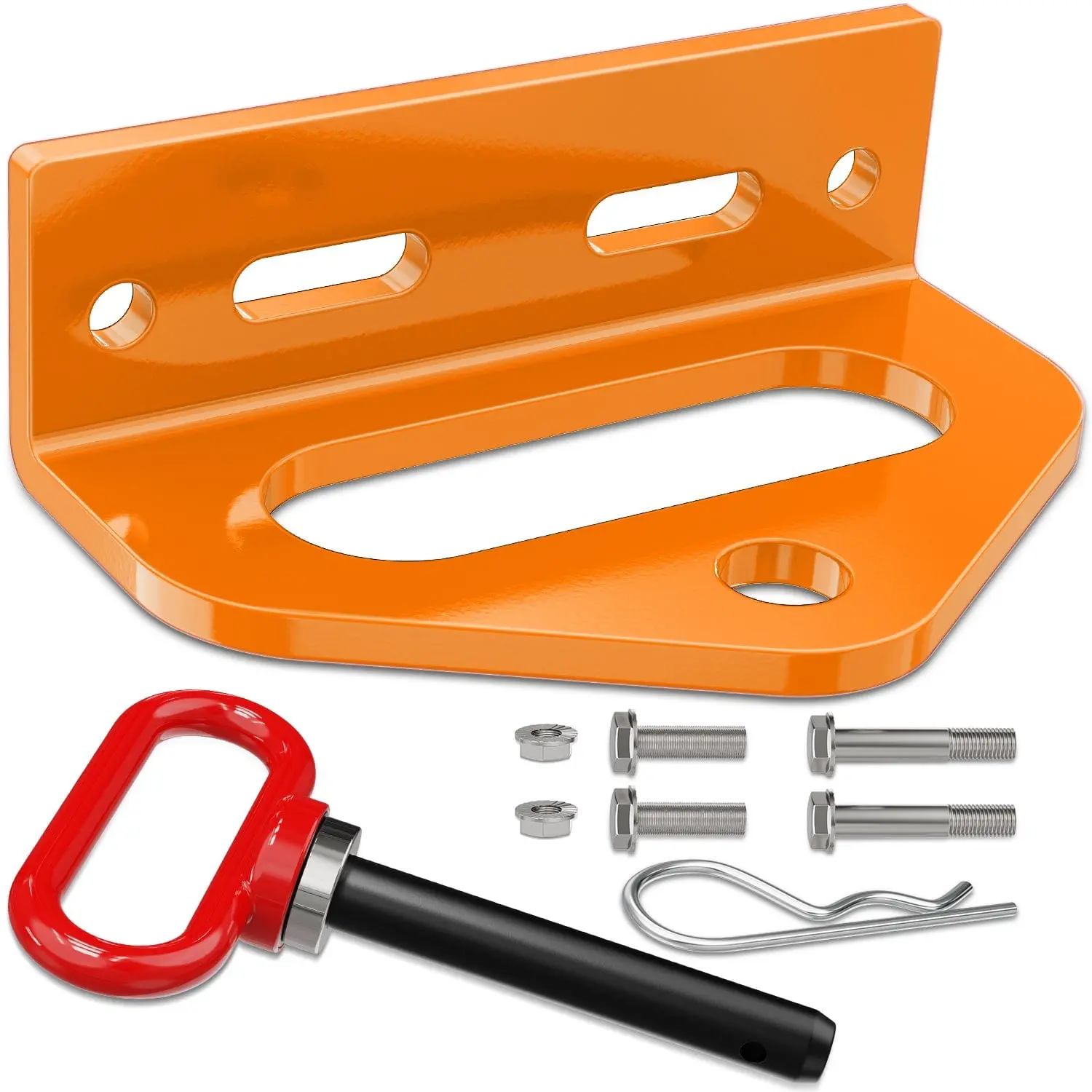 Nilight Universal Heavy Duty Zero Turn Mower Trailer Hitch Kit Strong Neodymium Magnetic Pin with 4 Bolts 1/2Inch R-Clip Combo Pack Red & Orange 6mm Thick