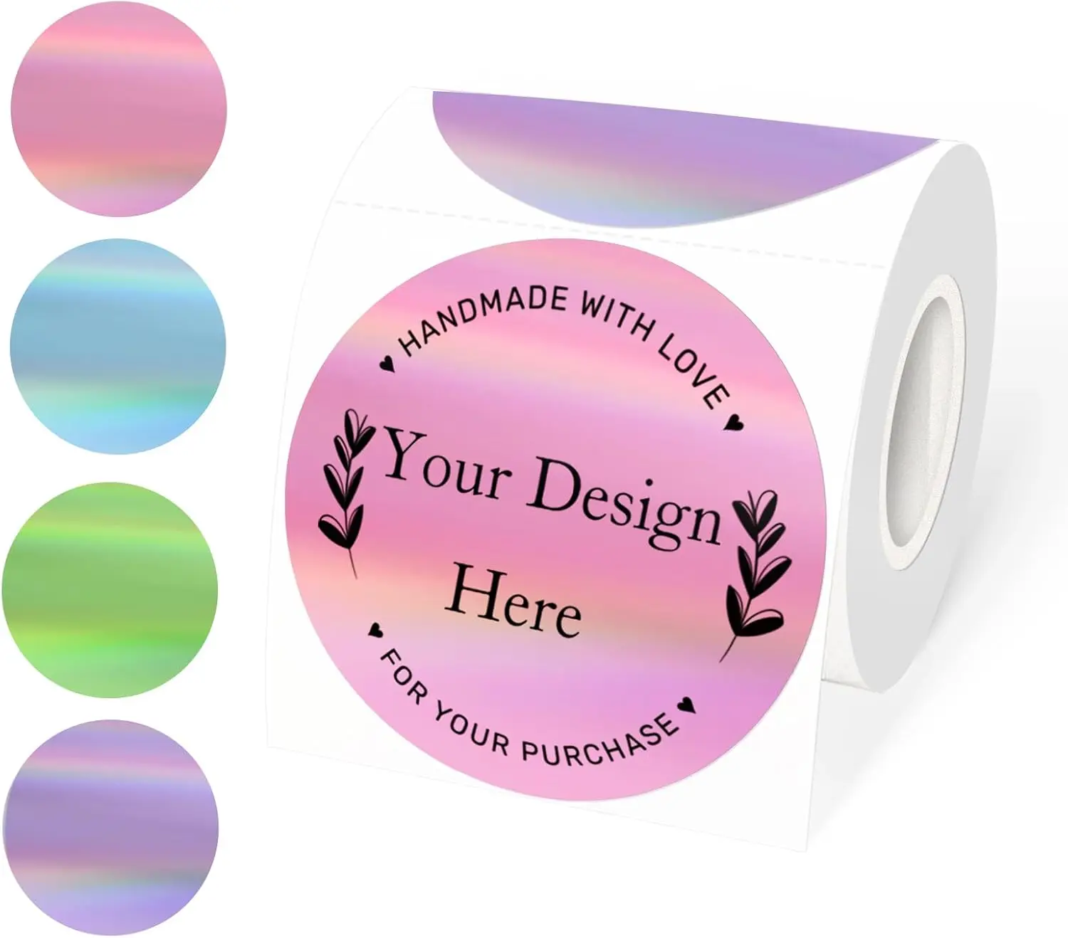 3" Round Holographic Thermal Rainbow Vinyl Labels for Zebra Printers, Self-Adhesive, Scratchproof, Oil-Resistant, Non-Polluting, Removable, Printable, 4 Spring Colors, Decorative Labels for Wrapping, Wedding Favors, Rainbow Vinyl Stickers