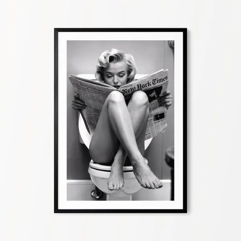Marilyn Monroe on the Toilet Poster, Vintage Hollywood Wall Art, Black & White Marilyn Monroe Decor, Classic Film Icon Artwork