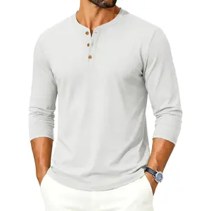 Mens Long Sleeve Henley Shirts 3-Button Moisture Wicking Tee Solid Color Soft Basic Casual Tshirt
