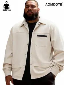 Men's Large Size Corduroy Shirt Jacket, Trendy Versatile Fashion Warm Button-Up Coat, Fall & Winter Casual Wear, Multi-Functional Design