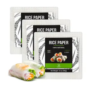 Soeos Rice Paper, White Rice Paper Wrappers, 3 Pack, 102 Sheets-Fresh Spring Roll Wrappers & Dumplings, Non-GMO, Gluten-Free, Low Carb, Vietnamese Rice Wraps (Square, 22cm)