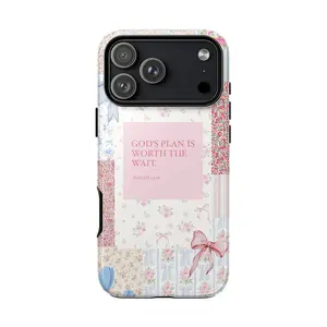 God's Plan Isaiah 30:18 Bible Verse Phone Case - Cute Patchwork Floral Bow Preppy Aesthetic Cottagecore Cover for iPhone 17 ProMax 16 Plus 15 14 13 12 11 Air & Samsung Galaxy S25 S24 S23 S22 S21 Ultra Plus FE - Christian Gift for Her, Mom, Birthday