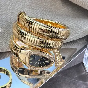 Elegant Women's Snake-Shaped Quartz Wristwatch, Luxury Rhinestone Roman Numeral Dial, Perfect Gift Clock for Girls & Ladies