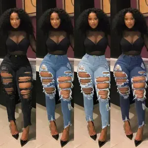 Women’s ripped skinny jeans — blue, distressed denim