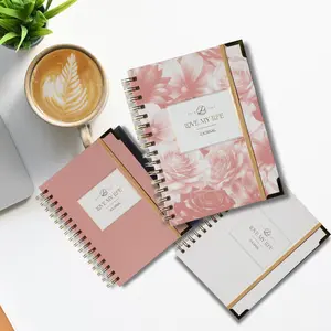 Signature Journal 6.25" x 8.5" with Golden Wire-O Binding Gold Elastic Band Lined Pages Full Color Double Sided Printing Goal Setting Vision Worksheets for Personal Reflection and Memory Capture