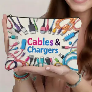 Colorful Charger Storage Bag, Soft Fabric & Durable Zipper, Washable Foldable Organizer for Electronics Cosmetics Medicines, Travel Home Use, Zipper Pouches