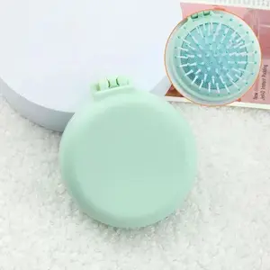 2 in 1 Folding Comb with Mirror, Portable Round Pocket Hair Brush, Travel Essentials, Styling & Massage Detangling Comb, Cute Compact Hair Accessories