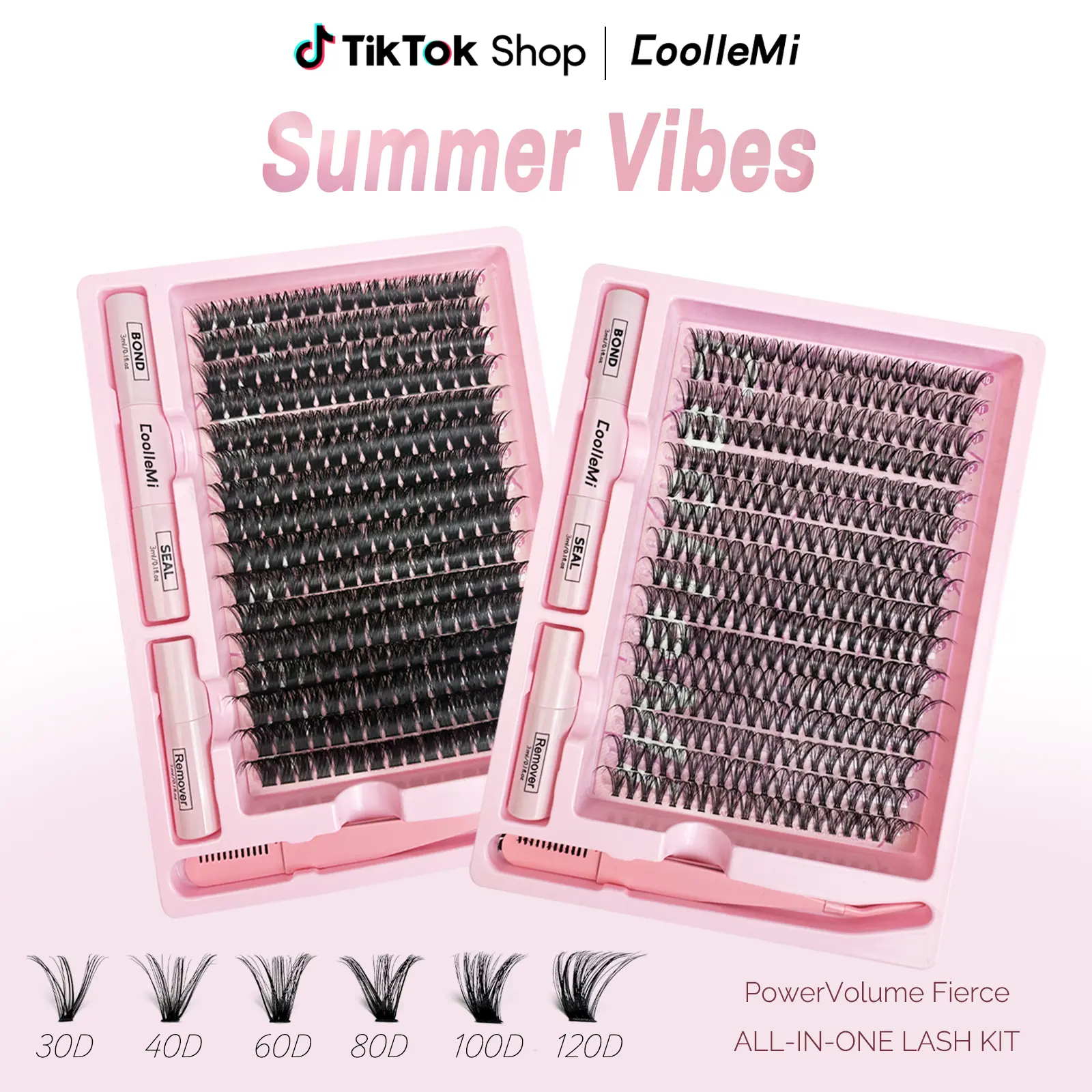 CoolleMi 256-320PCS DIY D-Curl Waterproof Lash Clusters Kit, 30D-120D Mixed Dense Fluffy Manga & Cat Eye Eyelash Extensions with Waterproof Long-Lasting Bond & Seal for Beginners' Makeup, Eyelashes Extensions