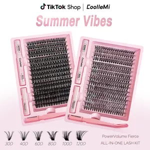 CoolleMi DIY Lash Clusters Kit, 256-320PCS Fierce Mixed Dense Manga Clusters, D-Curl Fluffy Eyelash Extensions, 6 Options, 30D-120D Waterproof Bond & Seal, Comfortable Makeup Cosmetic Set, Eyelash Extension