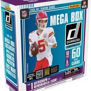Donruss Mega Box 2025 Individual Packs - 60 Total Cards with Autograph or Memorabilia Card - Official NFL Trading Cards