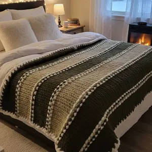 Mystic Meadows Chunky Knit Throw Blanket Cozy Handmade Soft Warm Pastel Striped Design for Relaxing Evenings, Snuggle Sessions, and Home Comfort