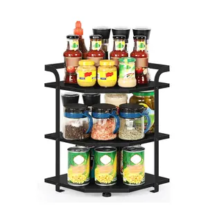 Metal 3-Tier Kitchen Counter Corner Shelf Organizer for Bathroom and Living Room, Black Rack