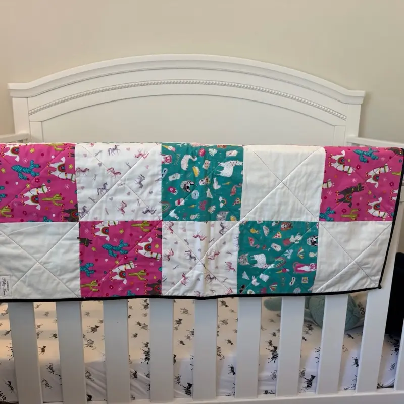 Handmade Whimsical Llama Unicorn Patchwork Baby Quilt