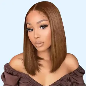 [Clearance Sale] 13x4 Short Bob Wig Glueless Chocolate Brown HD Lace Front Wigs For Women 100% Vietnamese Human Hair Wigs On Clearance Sale Super Double Drown Bone Straight Colored Virgin Transparent Lace Frontal Wig Pre Plucked