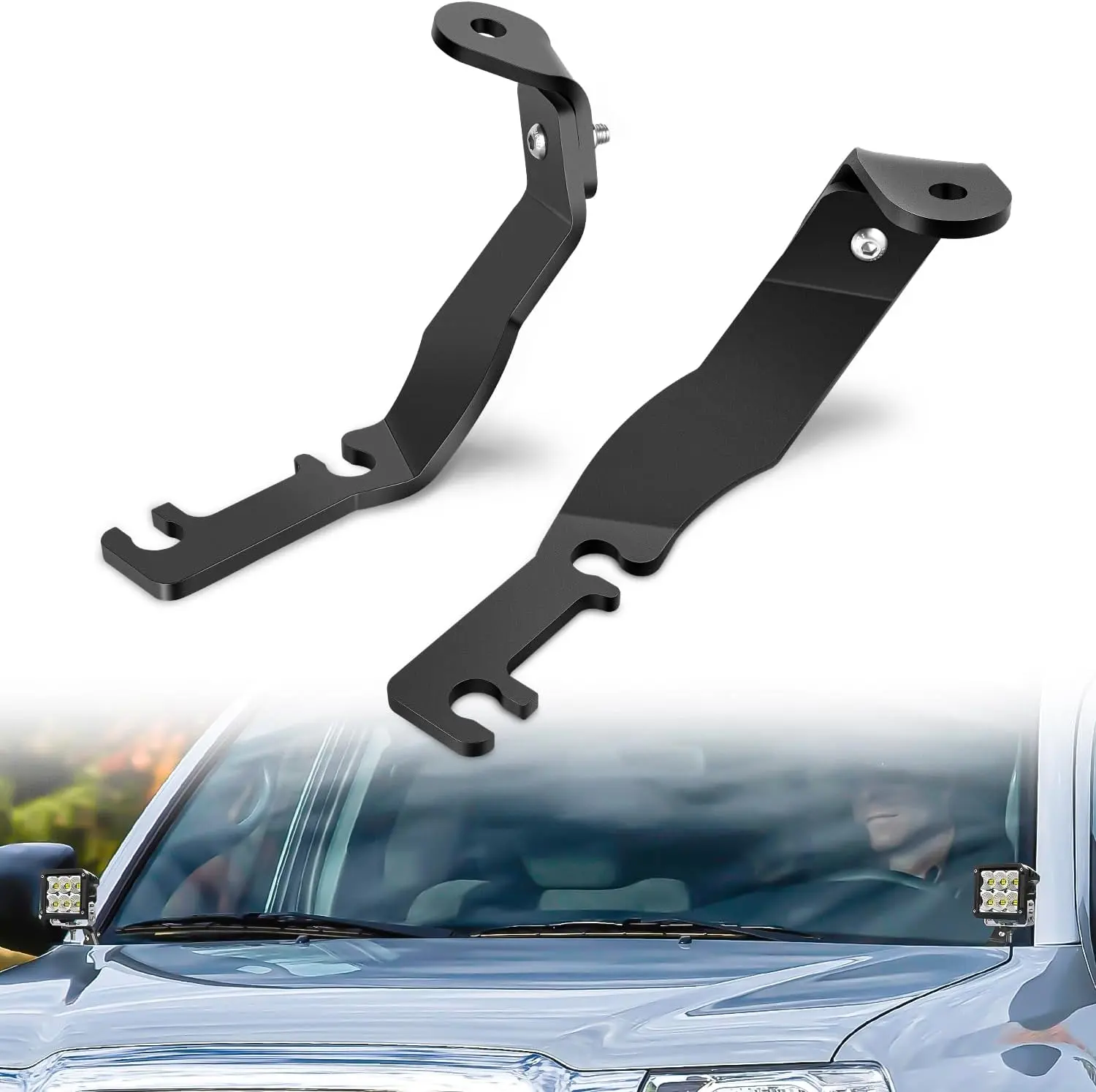 Nilight 2pcs Metal Hood Hinge Mount Bracket Kit - Heavy-Duty with Factory Screws for Toyota Tacoma 1995-2004 Engine Cover, 2-7 in/2 inch to 7 inch Auxiliary Offroad LED Pod Work Lights for Night Ride, Hidden Design
