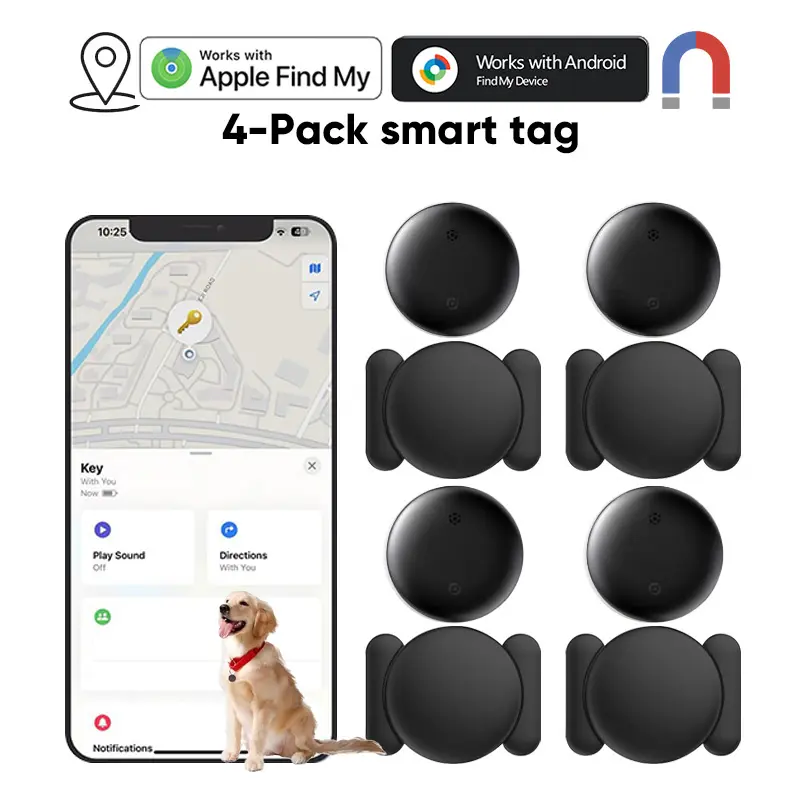 4PCS GPS Tracker for Car,Mini Trackers Device with Magnetic Case-No Monthly Fee-Best Hidden GPS Trackers,Anti-lost Device,Works with Apple Find My