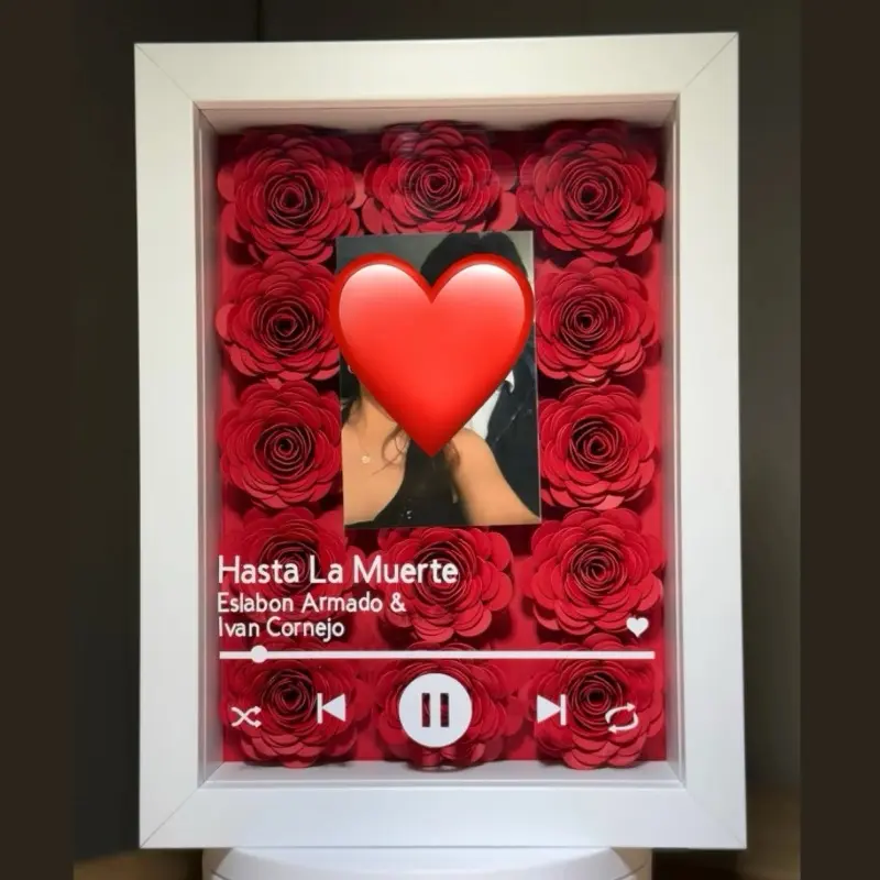 Personalized Shadowbox 5x7 Valentine’s Day Gift Anniversary Gift For Couples Mini Shadowbox with Red Roses and Heart Design Picture Frame Set Photo