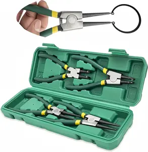 4-Piece Ring Clip Pliers Set, Curved Tips for Easy Dead Corner Access, Inner/Outer Card & Metal Surface Ring Removal Tool for Car Repairs