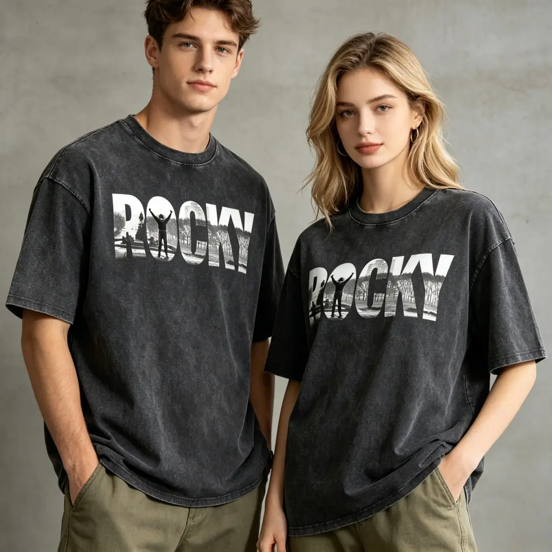 Men's Rocky Inspired Graphic T-Shirt, Vintage Washed Oversized Drop-Shoulder Cut in Heavyweight Cotton, 80s Retro Summer Sports Style, Vintage Oversized Graphic Men's Short-Sleeve T-Shirts, Oversized Drop-Shoulder Men's Short-Sleeve T-Shirts