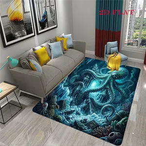 Deep sea beast and castle 2D FLAT print office carpet, chair cushion, fashionable art door cushion, floor mat, living room bedroom carpet, office chair cushion/chair cushion carpet decoration, Christmas holiday gi