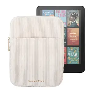Oat Corduroy Kindle Sleeve Compatible with Kindle Colorsoft, Paperwhite & Basic - Light Beige Soft Fabric with Zipper Pocket