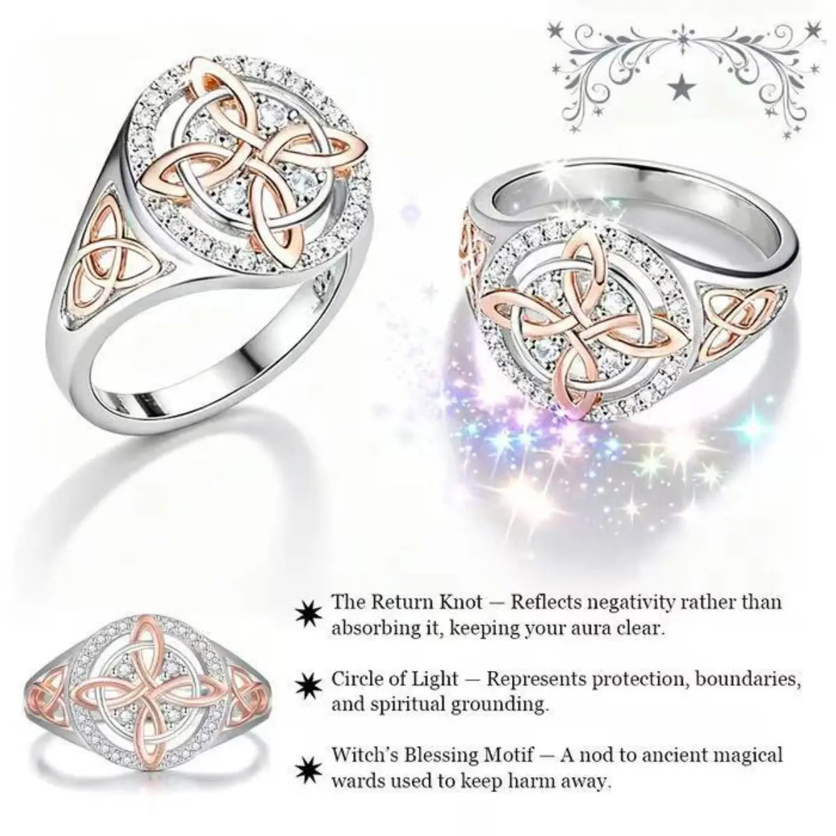 Unique electroplated rings for women, niche-design witch's knot jewelry, rings set with cubic zirconia—for sincere prayers and protection—a gift for her, a Mother's Day gift