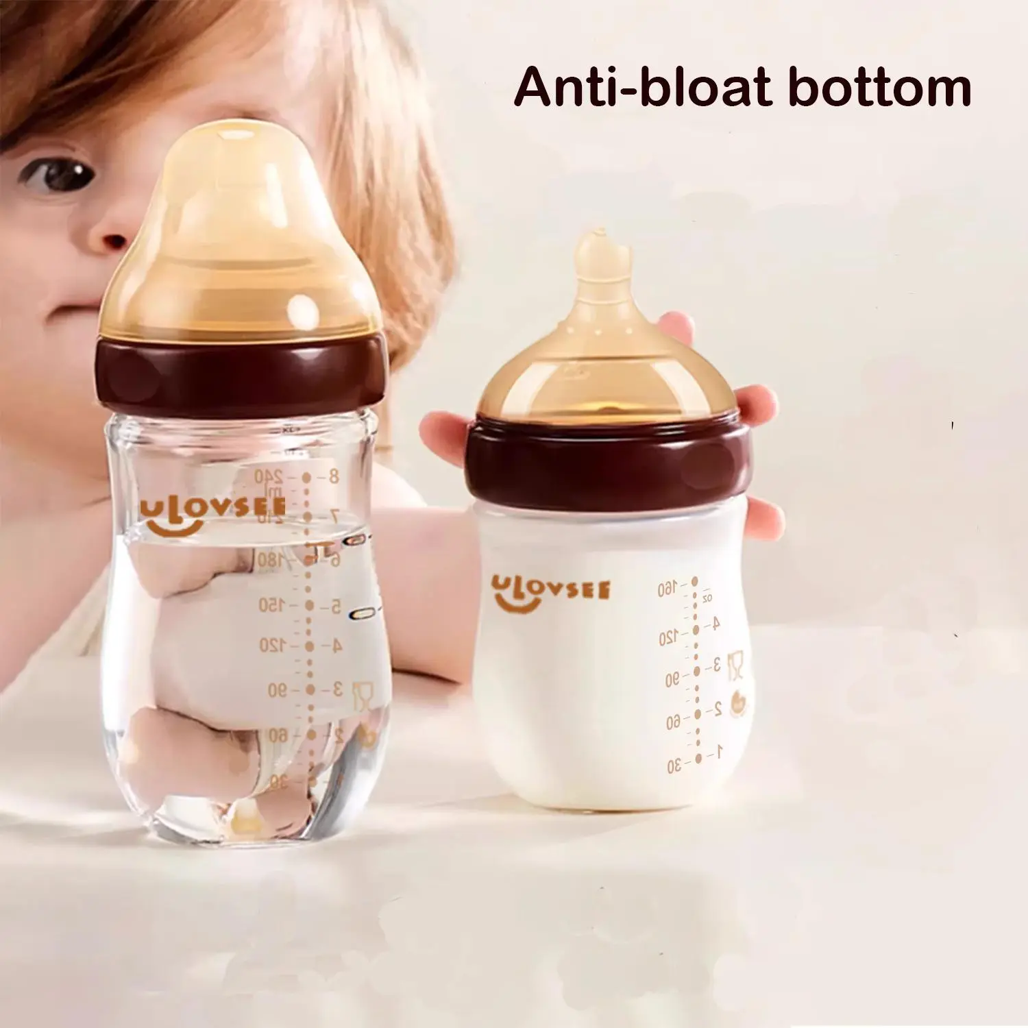 Anti-bloat Bottom Design Baby Bottle, Milk Bottle, 1pc 120ml/160ml/240ml Glass Baby Bottles, Easy to Clean, Hygiene, Safe Feeding Supplies for Newborns & Infants, Glass Bottles for Babies