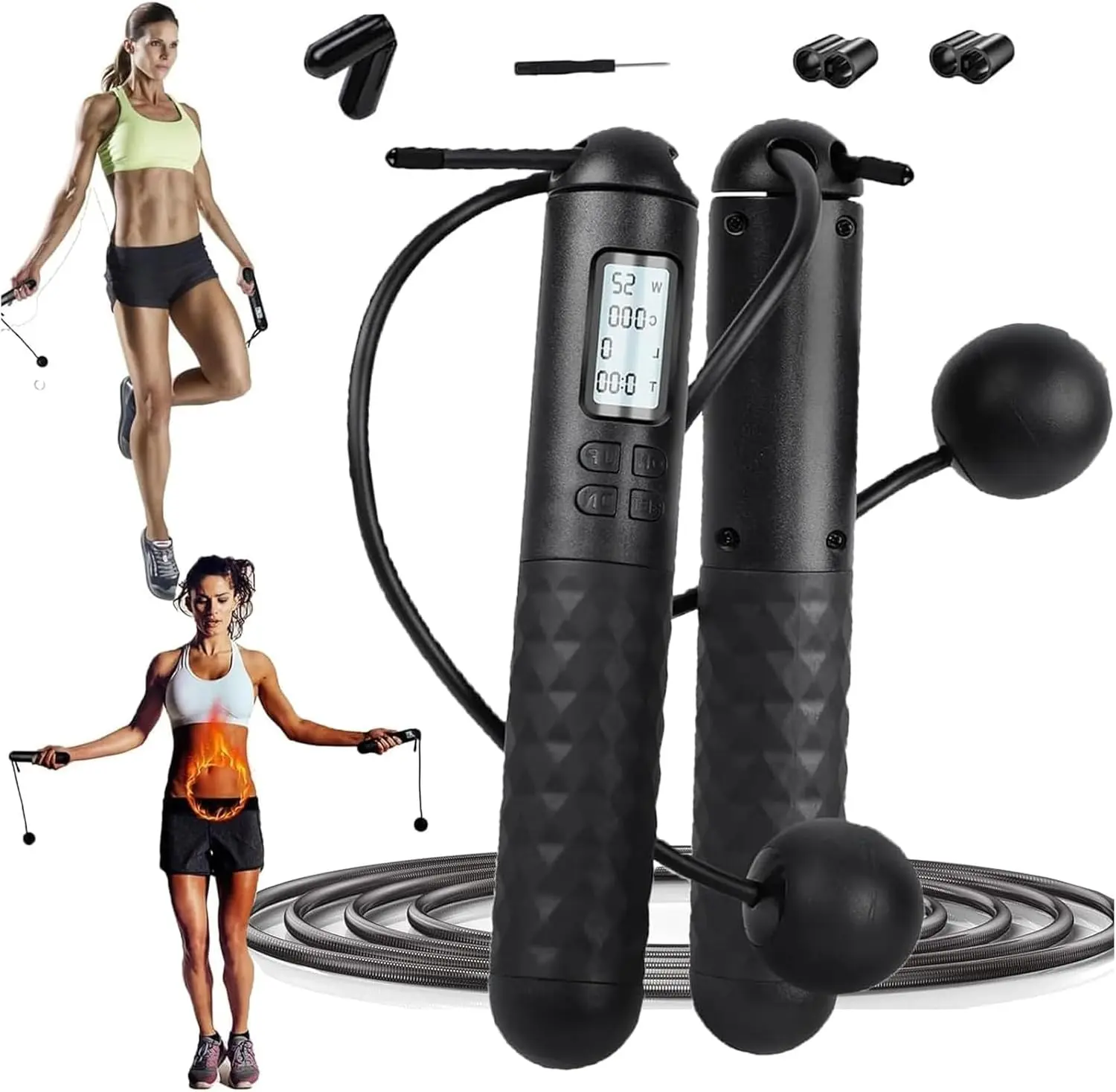 2-in-1 Cordless Jump Rope for Kids - Fitness Equipment with Large Wireless Ball, LCD Display Adjustable Counter, Outdoor Calisthenics Tools