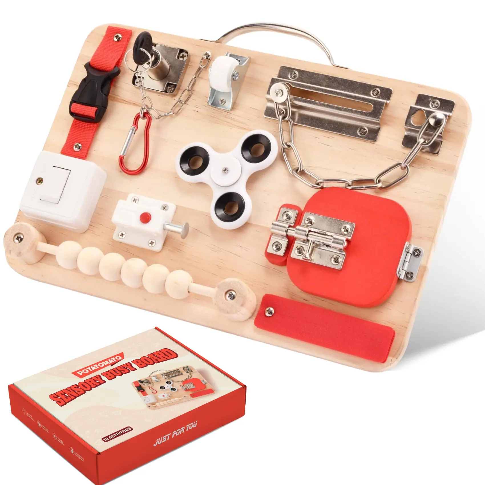 Wooden Montessori Preschool Busy Board - Unisex Fine Motor Skills Learning Materials - Fidget Toys for 12-18 Months, 3-6 Years Toddlers - Autism/ADHD Travel Activity Toys