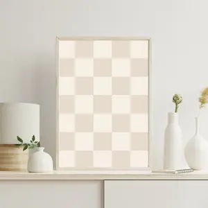 Trendy Checkerboard Poster, Beige Checker Art Print, Beige Printable Wall Art, Retro Funky Poster, Checkered Wall Art, Beige Neutral Art