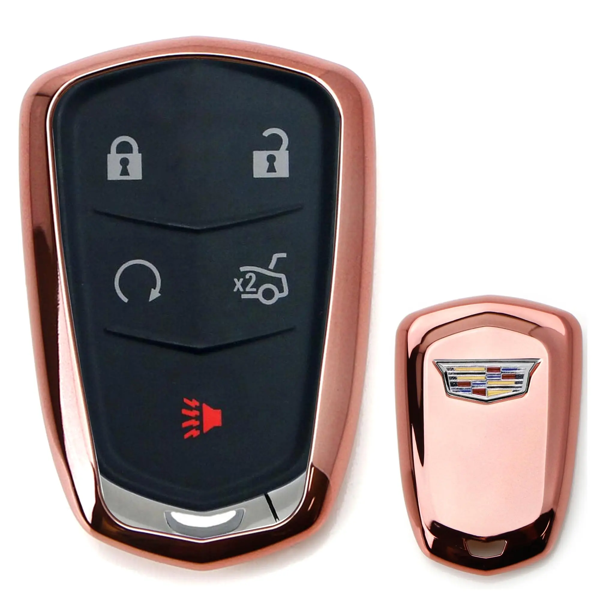 iJDMTOY Chrome Finish Pink Rose Gold TPU Key Fob Protective Cover Case For 2015-up Cadillac ATS CTS CT6 ELR XTS XT5 SRX Escalade (Please Verify Your Actual Key Before Buying)