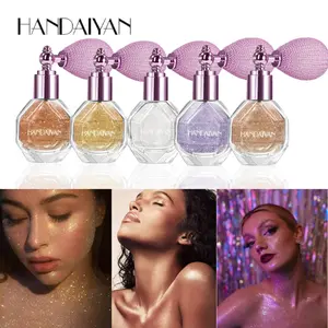 HANDAIYAN Shimmering Highlighter Powder Spray, Sparkle Powder High Gloss for Face Body & Hair, Long-lasting Glitter Waterproof Face Highlighter Spray for Women Party or Daily Wear