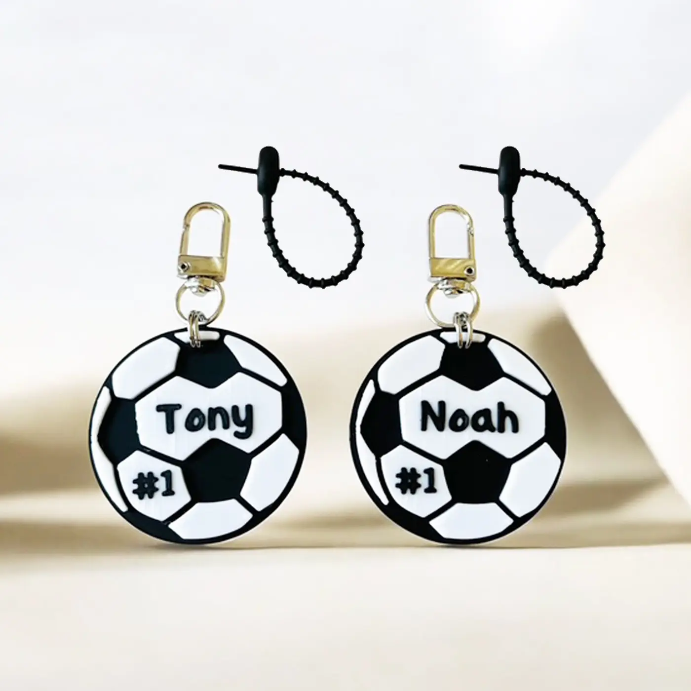 Personalized Soccer Keychain with Slicon cable : 3D Printed Soccer Name Tag, Sports Team Bag Charm