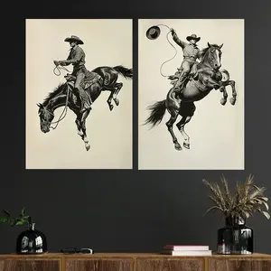 2-Piece Wall Decoration Set, Vintage Poster, Western Wall Art, Cowboy Artwork, Equestrian Print, Living Room Decoration, Aesthetic Bedroom Decor, Room Ornament, Housewarming Gift, Frame Not Included