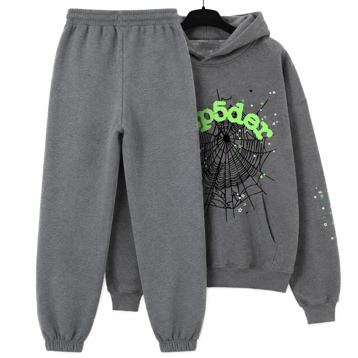 Men's and women's street punk oversized hooded sweatshirt sets, spider web rhinelstone hooded sweatshirts, hip-hop fashion letter aesthetic sweatshirts, gender neutral sets, couple sets