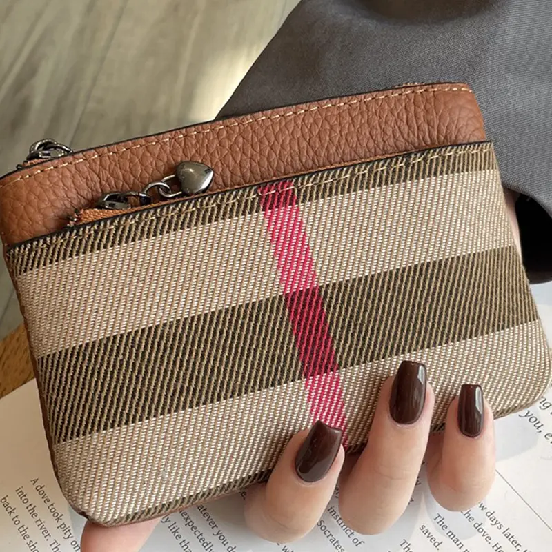 Women Double Zipper Casual Trendy Wallet PU Leather Fashion Small Mini Pocket Size Coin Purse Suitable for Travel Gifts